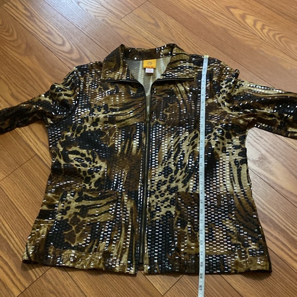 🌹Ruby Rd. Animal print woman’s jacket full zip up monk neck shinny squares sz16 - Picture 10 of 16